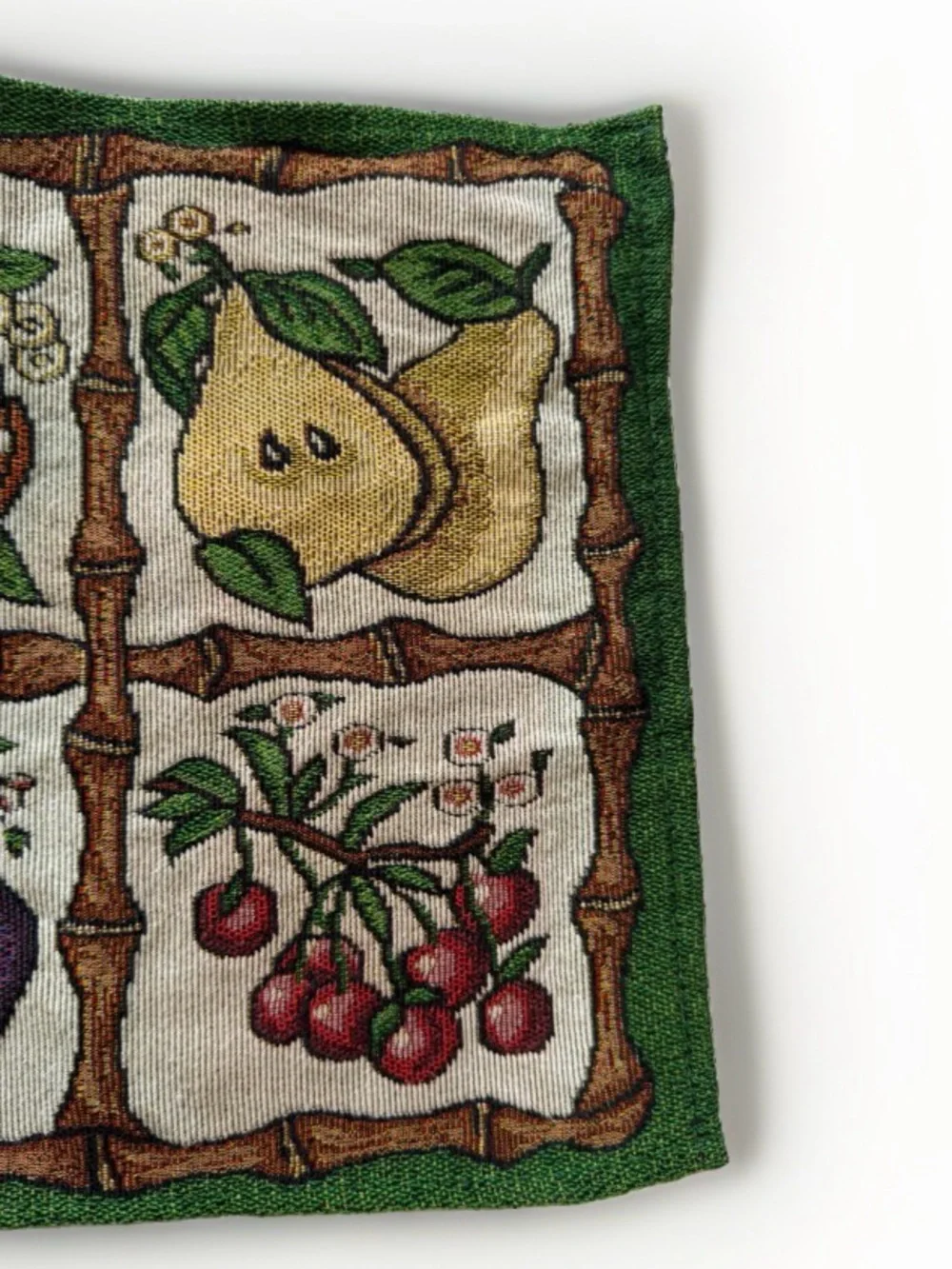 Vintage Woven Tapestry Placemats Set of 2 Fruit Bamboo Border Cottagecore